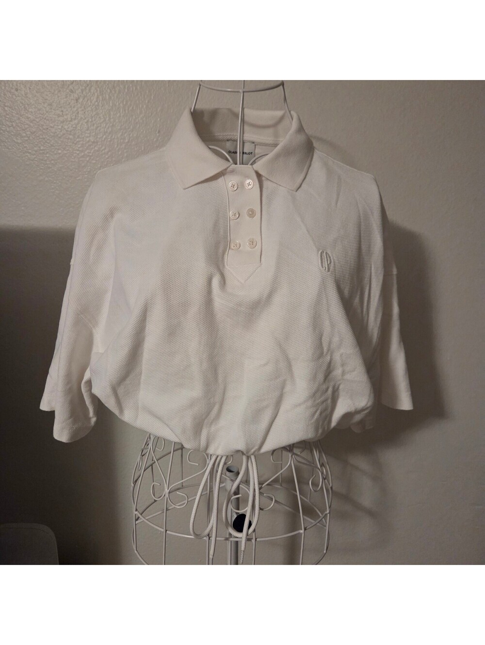 Claudie Pierlot White Cropped Polo Shirt with Drawstring Waist